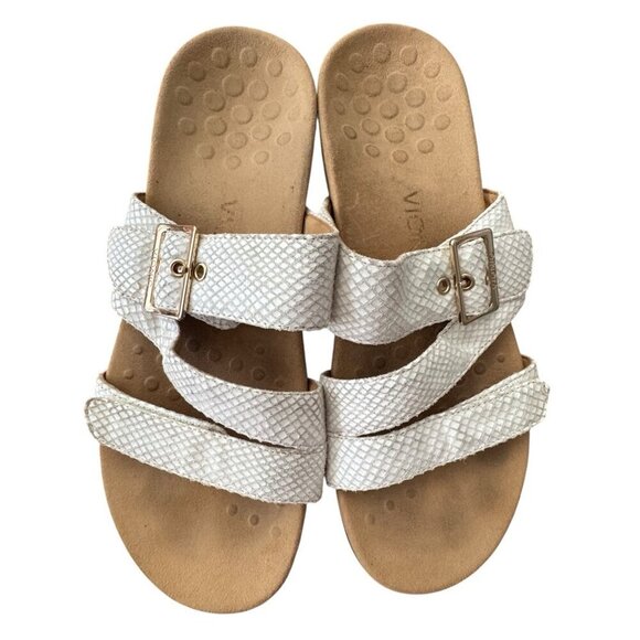 Vionic Skylar White Leather Faux Snakeskin Slip On Sandals Slides Buckle Size 10 - Picture 11 of 13